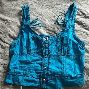 Women's Free People Teal Button-Front Crop Tank Top